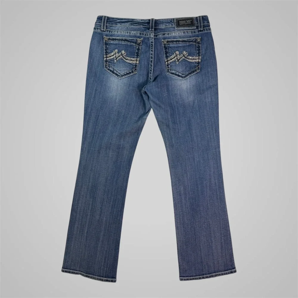 Miss Me Bootcut Jeans Medium Wash‎ Embroidered Rhinestone Pockets Size 36x33